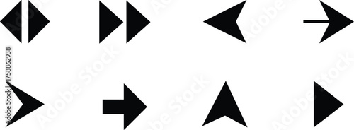 Collection of diverse black arrow icons representing directional navigation and media playback controls