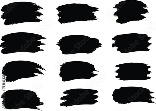 Vector brush streaks pack marker ink strokes grunge. Collection of vector paint bold brush strokes,