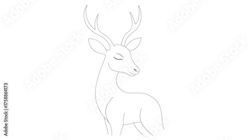 Line Art of a Deer with Antlers and Closed Eyes stag