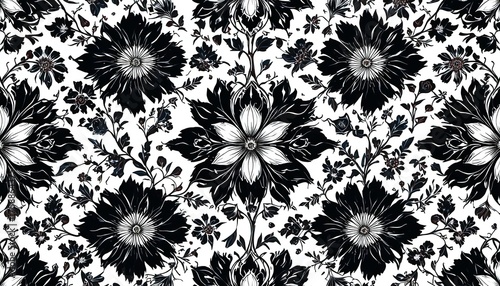 Stunning black and white floral pattern creates an elegant, timeless design perfect for sophisticated interiors and fashion.