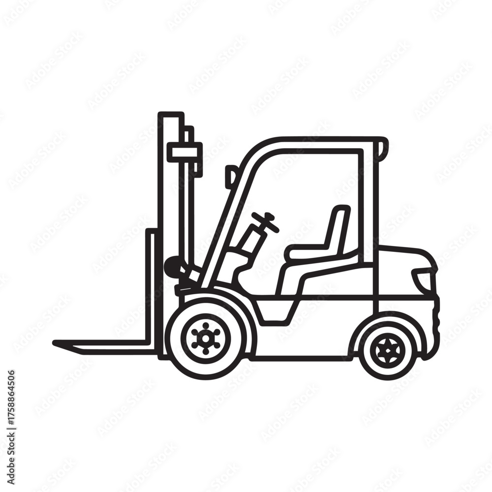 Naklejka premium Simple line art forklift icon graphic symbol for logistics warehousing and industrial transportation services