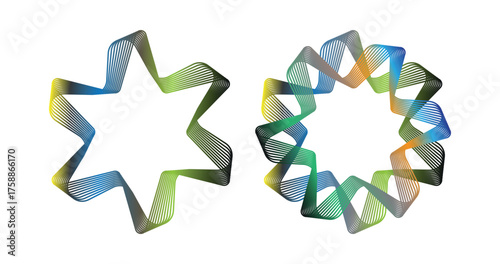 Abstract gradient ribbon star design. 3D ribbon style star shape. modern background, technology theme, decorative project, poster, banner. png and vector on transparent background