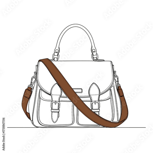 Stylish leather satchel bag with strap vector illustration fashion accessory trendy design handbag