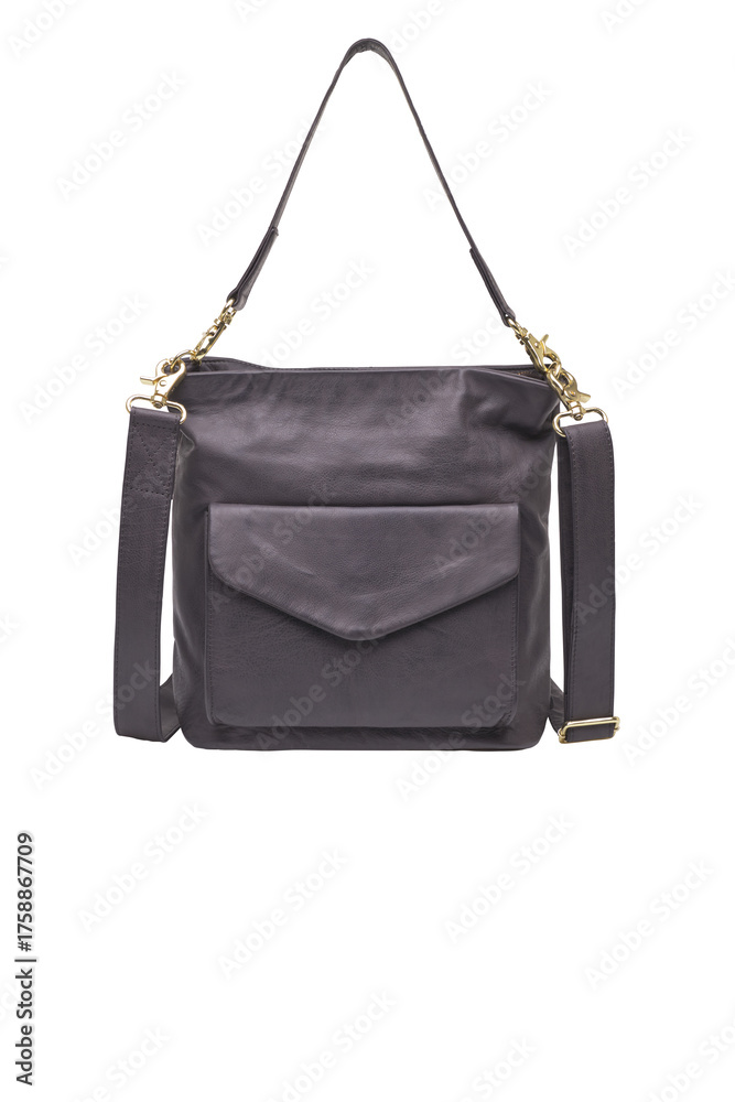 Fototapeta premium Elegant gray leather convertible backpack shoulder bag with front pocket