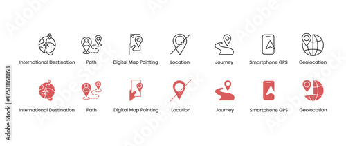 Location icon set. Containing map, map pin, gps, destination, directions, distance, place and navigation icon. Solid icons vector collection.