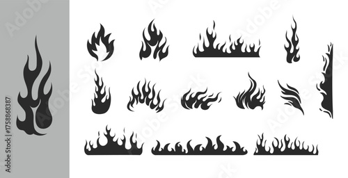 Fire and flame flat icon set. Fire Flame vector silhouette. Fire icons set.