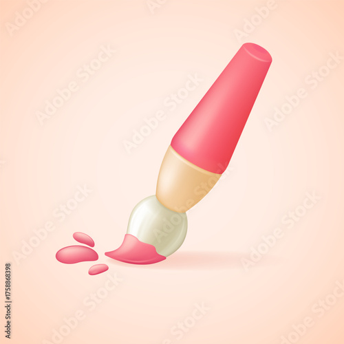 Paintbrush dipped in red paint with splashes, creative art, school and university drawing, child art, messy strokes, and artistic inspiration. 3D vector illustration - updated version