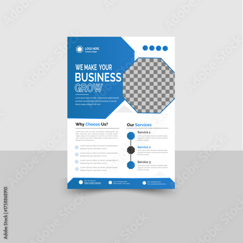 Title: Simple, clean and modern A4 size business corporate promotional flyer vector design template. 