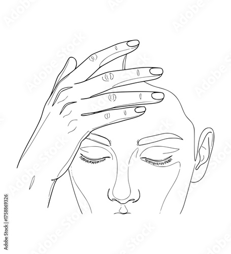 Hand on Forehead Line Art