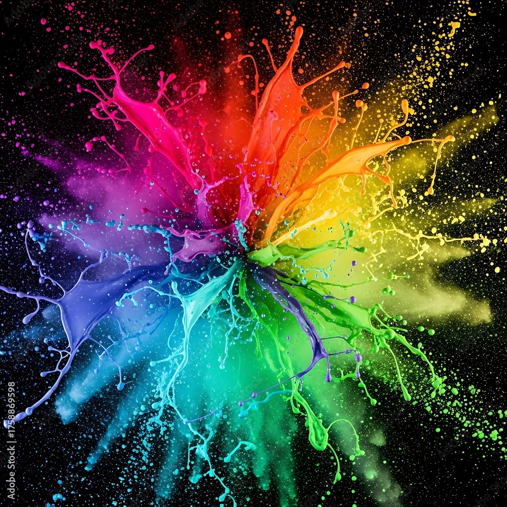 Fototapeta premium Vibrant bursts of color explode in a dynamic, radial display against a dark background.