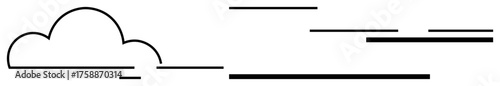 Single-line cloud with parallel lines conveying motion, speed, and air currents. Ideal for weather, nature, technology, energy, speed communication sustainability. Clean simple flat metaphor