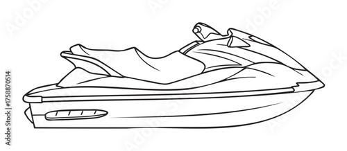 Black outline drawing of a sleek personal watercraft with aerodynamic contours and ergonomic seat design.