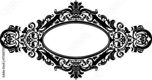 Elegant Victorian frame with swirling floral details for invitations, announcements, or product labels, conveying luxury, sophistication, and timeless beauty
