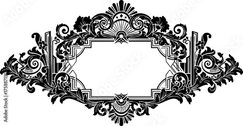 Elegant vintage frame with ornate floral details for invitations, announcements, or product labels, perfect for adding a touch of classic sophistication