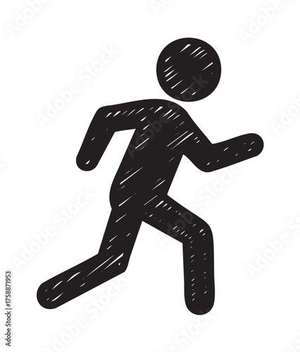 Black sketched outline of a running stick figure, illustrating motion and activity, suggesting themes of exercise and movement.