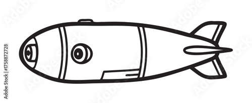 Black outline vector icon of a simplistic cartoon-style bomb. minimal linear drawing for military and explosive concepts.