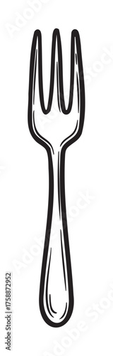 Black outline vector illustration of a simple fork with three tines, displaying a minimalist design.