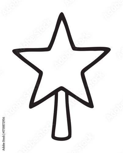 Black outline vector icon of a simple five-pointed star-shaped magic wand with a straight handle.