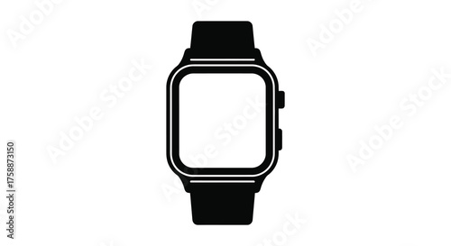Modern digital smartwatch with a blank screen and black strap in a clean silhouette style