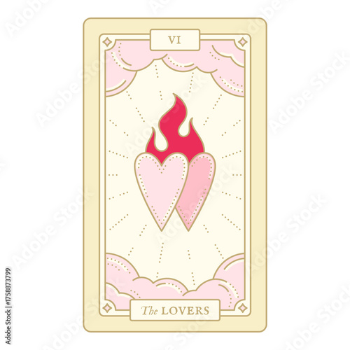 The Lovers, the sixth Major Arcana tarot card. Eternal love concept. Mystical esoteric interior poster. Valentine card. Vector illustration.