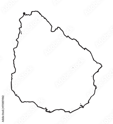 Black outline map of uruguay with minimal detail showing its geographical shape.