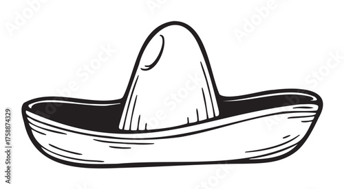 Black outline vector icon of a traditional mexican sombrero with a wide brim and rounded crown. simple linear design for cultural and fashion themes.
