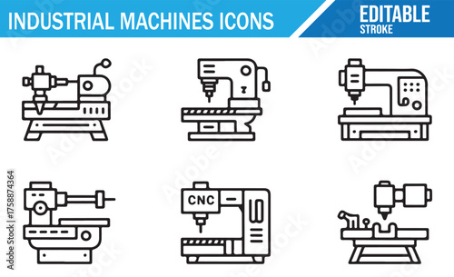 Workshop Machine Outline Set – CNC, Drill, Grinder, Cutter, Press