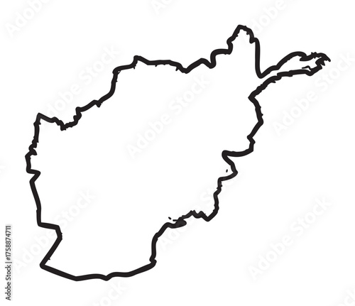Black outline drawing of afghanistan's map, showcasing the country's distinct geographical borders.