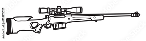 Black outline of a long-barrel bolt-action sniper rifle with a detailed mounted scope and ergonomic stock design.