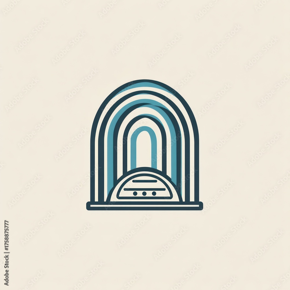 Obraz premium Abstract geometric archway design in blue and teal on a cream background