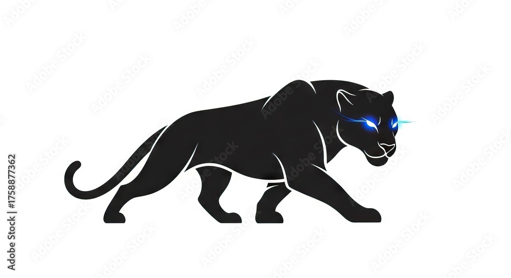 Naklejka premium A black panther illustration with glowing blue eyes poised in a stalking pose