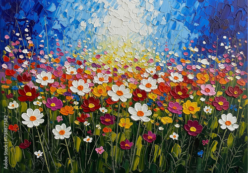 Vibrant Impressionist Oil Painting of a Field of Wildflowers wildflower field impressionist painting