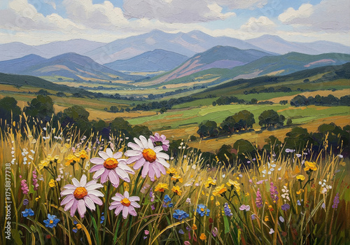 Wildflower Meadow in the Foreground with Rolling Mountains in the Distance wildflowers