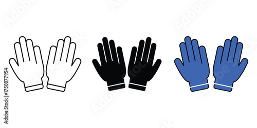 Protective glove icon set. Black  outline and color Protective Gloves Vector Illustration for Cleaning and Sanitation Services. Isolated on White Background.