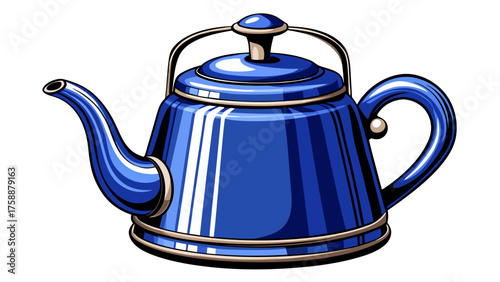 Very beautiful classic vintage enamel kettle in deep blue with polished finish and refined accents, creating a sophisticated statement on a white backdrop for a timeless kitchen aesthetic.