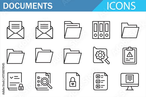 Email and paperwork vector icons for admin and productivity apps