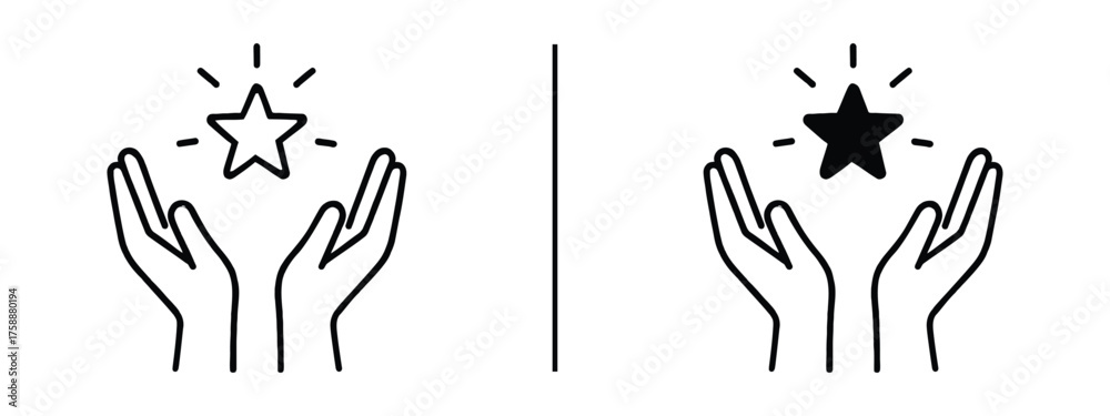 Fototapeta premium Embracing Aspirations: A symbolic illustration depicts two hands cradling a shining star, one in vibrant form, the other filled with deeper shadows.