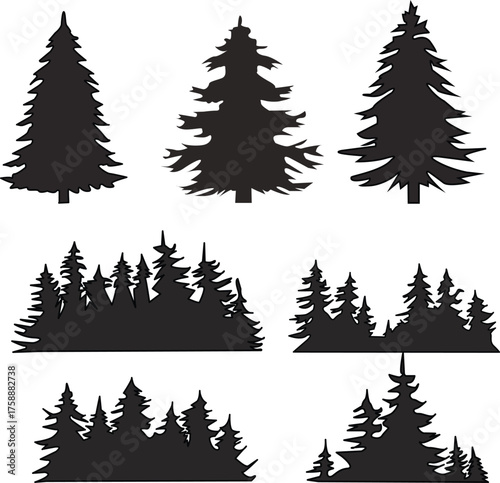 set of christmas trees ,set of trees ,christmas, tree, pine, vector, holiday, nature, illustration, snow, forest, winter, xmas, green, celebration, landscape, trees, silhouette, new, set, season, ever