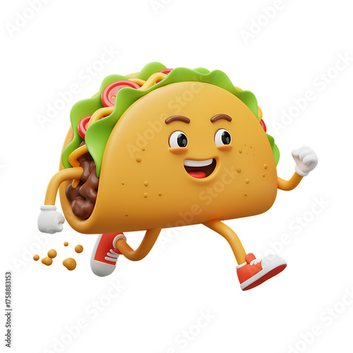 Happy Taco Character Running with Enthusiasm and Joyful Expression.