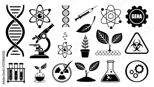 Collection of biotechnology and gene editing vector icon set