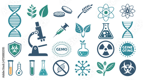 Collection of biotechnology and gene editing vector icon set