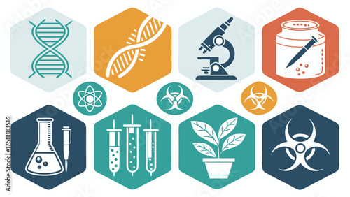 Collection of biotechnology and gene editing vector icon set
