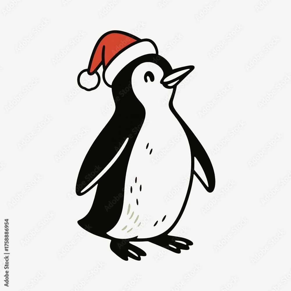 Obraz premium Festive penguin wearing Santa hat.