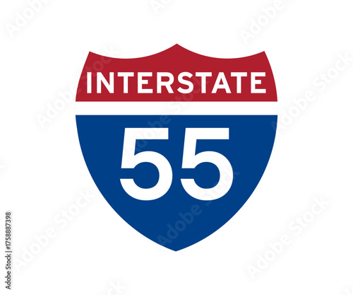 Interstate highway 55 road sign icon. Intrastate american road sign vector design and illustration.
