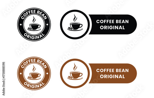 100 arabica icon. 100 robusta label. Premium coffee blend vector illustration. Coffee beans emblem, badge, sign, stamp or seal for product packaging isolated.