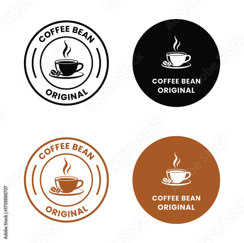 100 arabica icon. 100 robusta label. Premium coffee blend vector illustration. Coffee beans emblem, badge, sign, stamp or seal for product packaging isolated.