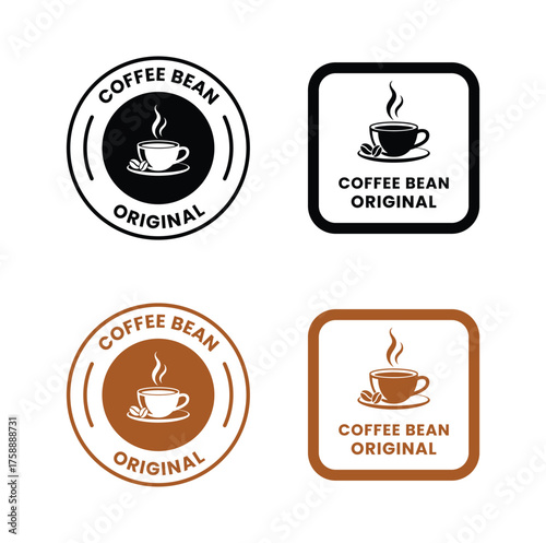 100 arabica icon. 100 robusta label. Premium coffee blend vector illustration. Coffee beans emblem, badge, sign, stamp or seal for product packaging isolated.