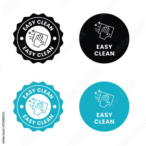 Easy clean icon set. Hand with napkin wiping a surface. Housekeeping symbol. Easy clean logo, label, badge, symbol, banner, circle, black, line, vector, isolated illustration. Cleaner service logo