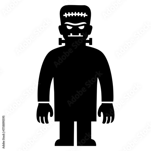 Frankenstein monster silhouette illustration. Cartoon character for Halloween. icon. vector