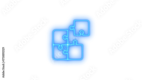 Colorful glowing neon puzzle pieces icon isolated on transparent background. Solution. Connection. Strategy. Teamwork. Integration.
